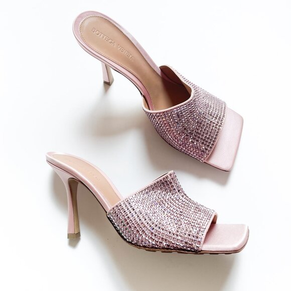 Bottega Veneta Crystal Mule Sandals Embellished Camellia Pink EU 39 US 9 NEW - Picture 8 of 16